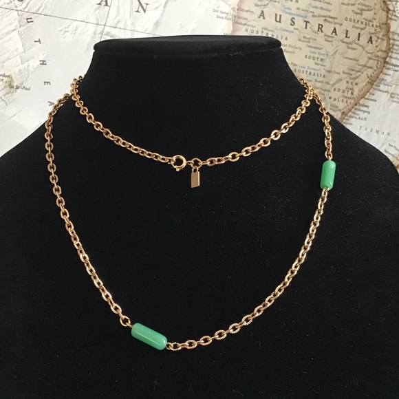 Vintage Emmons Signed Necklace Gold Tone Green Beads - Picture 1 of 12